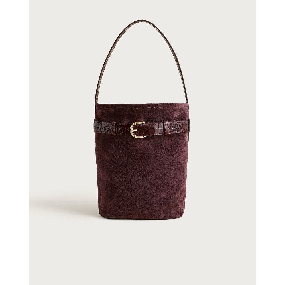 Berkeley Belted Bucket Bag in Suede and Croc-Embossed Leather Shoulder Bag Purse